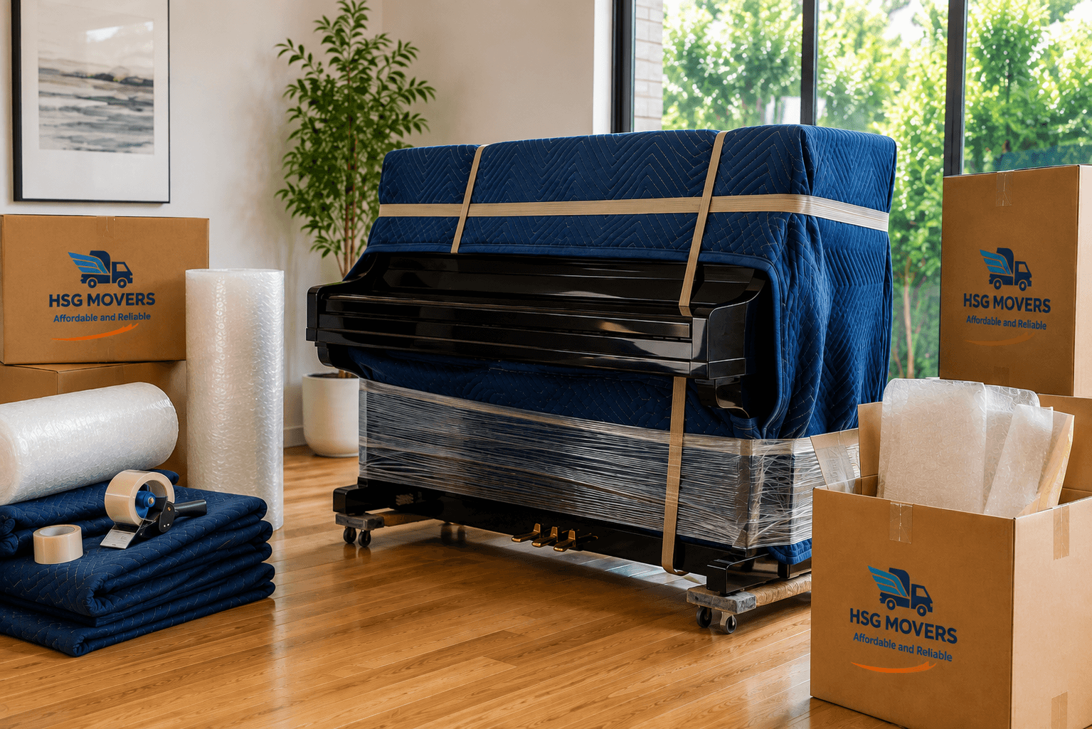 Professional piano movers Adelaide safely loading a grand piano into a truck